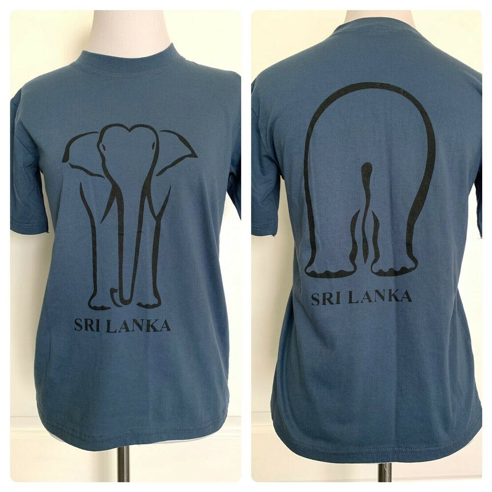 Sri Lanka Blue Women's Elephant Graphic T-Shirt Tourist Souvenir NEVER WORN S